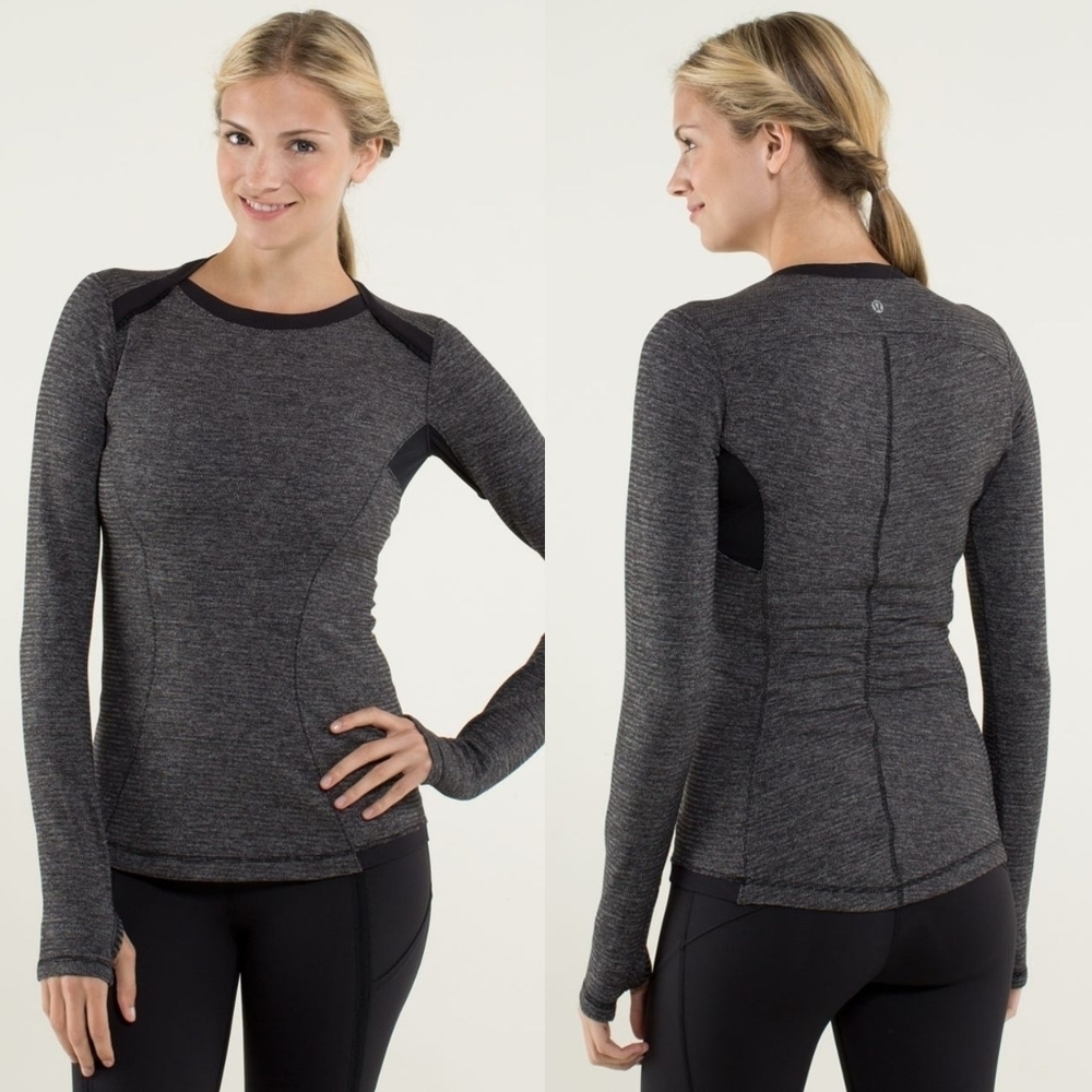 Lululemon Base Runner Long Sleeve Crewneck Top Mini Check Pique Heathered Black